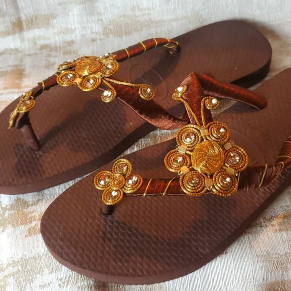 Womans Havaianas Polygon Style SW Flip Flops Brown Sz 7 - Picture 4 of 7